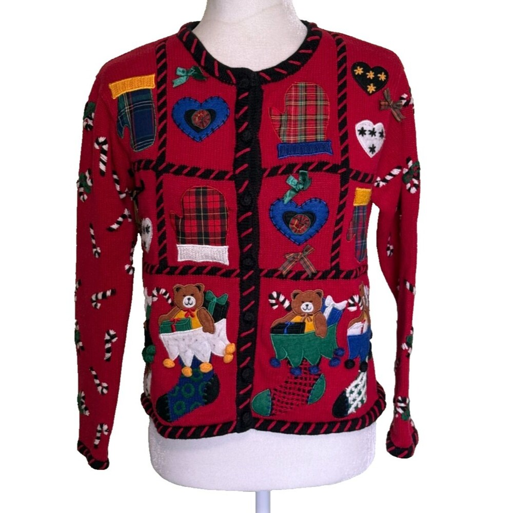 Designers Originals‎ Studio Women's Petite Ugly Christmas Sweater Cardigan PS